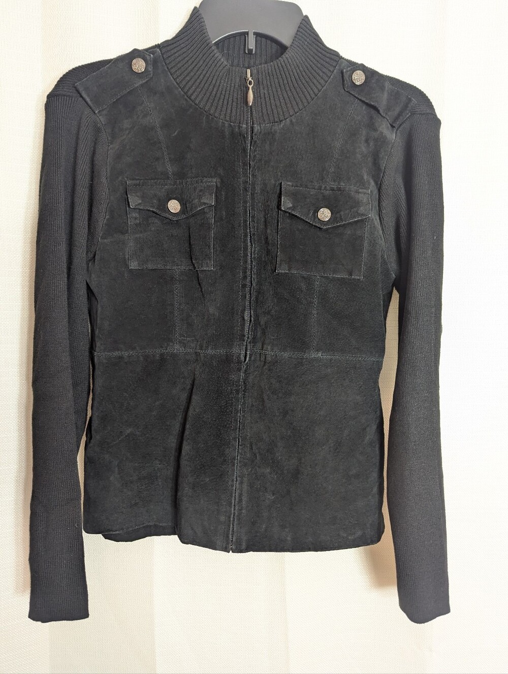 Black Suede & Knit Bomber Jacket